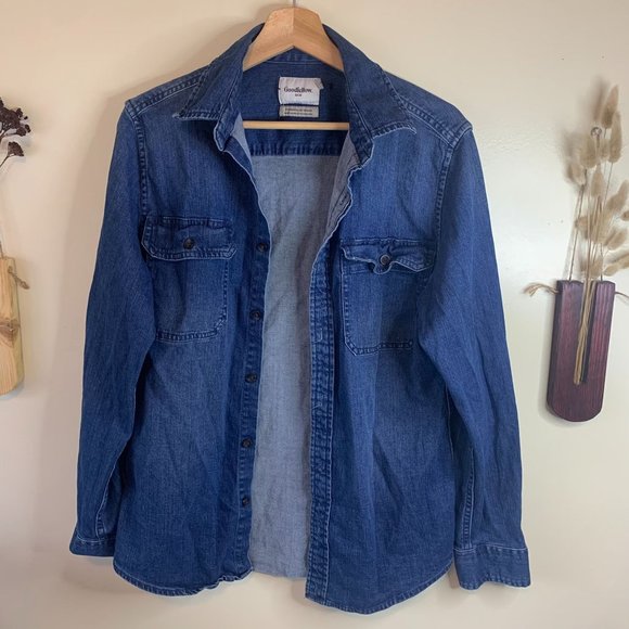 Medium/Dark Wash Men’s Button Down Denim Shirt Goodfellow Size Small - Picture 3 of 4